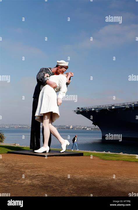 Usa California San Diego The Uss Midway Kissing Statue Near The San Diego Bay Waterfront