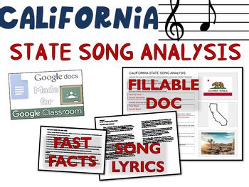 CALIFORNIA State Song Analysis: fillable boxes, lyrics, analysis, and ...