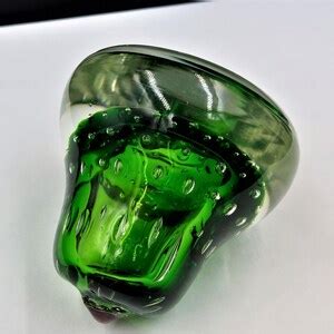 Vintage LEFTON Art Glass CONTROLLED Bubble Green PEAR Shaped Glass