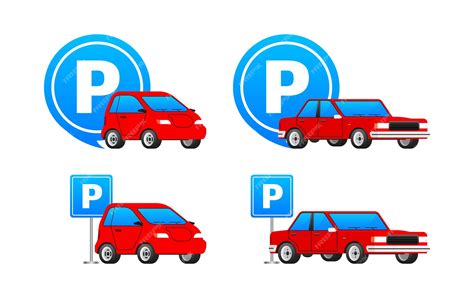 Premium Vector Red Hatchback And Sedan With Blue Parking Signage