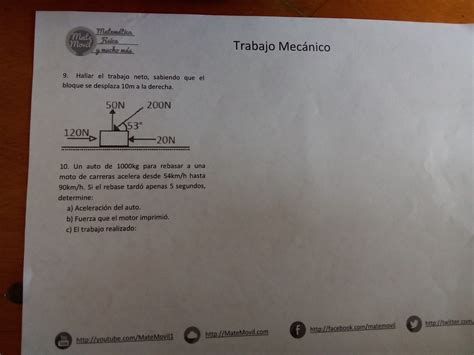 Hallar El Trabajo Neto Sabiendo Que El Bloque Se Desplaza 10 Metros A