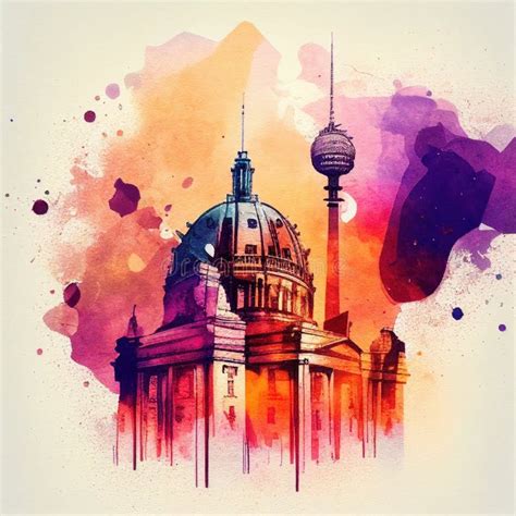 Barcelona In Watercolor Style By Generative Ai Stock Illustration