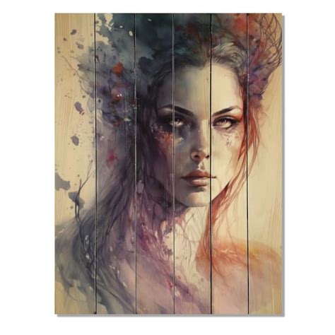 Designart Sensual Femme Fatale Watercolor I Woman Sensual Print On Natural Pine Wood Bed