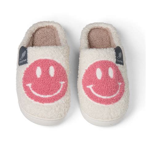 Preppy Stuff Smiley Face Slippers for Women – Soft Fleece Lining ...