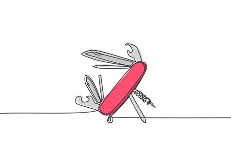 Single Continuous Line Drawing Of Multi Purpose Pocket Knife For