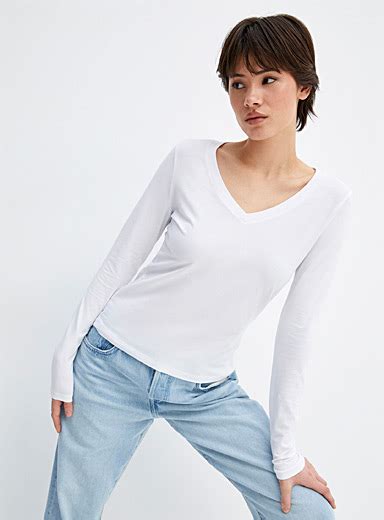 Plain Lightweight Jersey V Neck Tee Slim Fit Twik Women U2019s