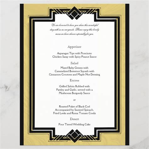 Black White Gold Art Deco Frame Wedding Menu Zazzle