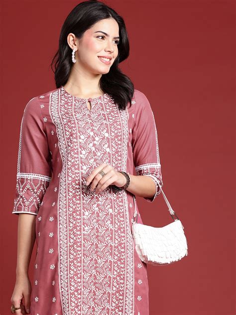 Anouk Ethnic Motifs Embroidered Sequinned Straight Kurta Price History