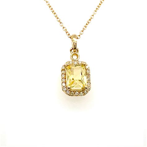 Yellow Sapphire Necklace Pendant With Diamond Accents