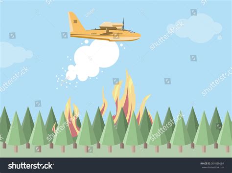 Fire Fighting Airplane Dropping Water During Stock Vector (Royalty Free ...