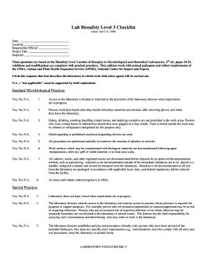 Fillable Online Lab Biosafety Level Checklist University Of Georgia