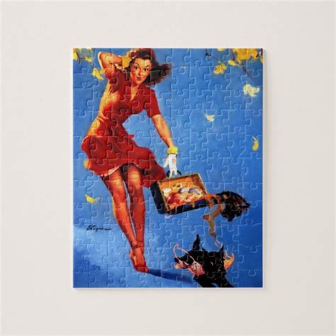 Vintage Retro Fall Spell Pinup Girl Jigsaw Puzzle