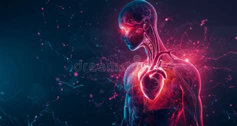 Digital Illustration Of Human Anatomy With Glowing Heart And Neural