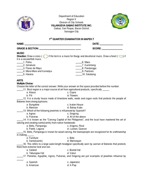 1st Periodic Test In Mapeh 7 Pdf Behavioural Sciences