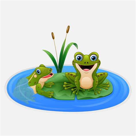 Cute Frogs On A Leaf In The Pond Stock Vector Illustration Of