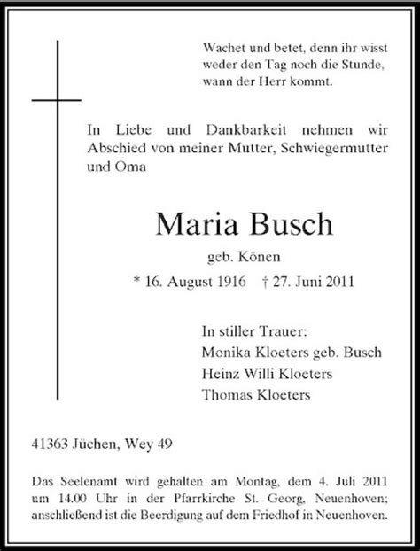 Alle Traueranzeigen für Maria Busch trauer rp online de