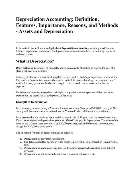 Solution Depreciation Accounting Definition Features Importance