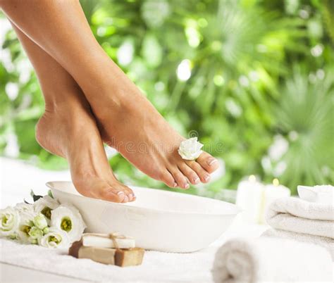 Foot Spa On A Tropical Green Leaves Background Stock Image Image Of Care Nails 132259927