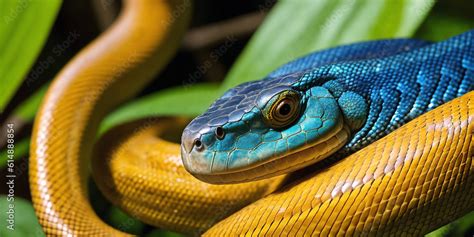 Ilustrace Tropical Snake In Jungle On A Sunny Day Rainforest