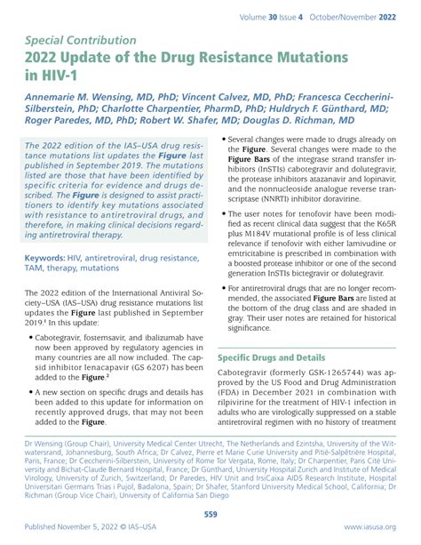 PDF 2022 Update Of The Drug Resistance Mutations In HIV 1