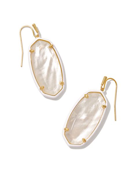 Elle Gold Enamel Framed Drop Earrings In Ivory Mix Kendra Scott