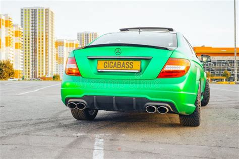 Luxury Mercedes Benz C Class Coupe AMG In Green Matte Film Editorial