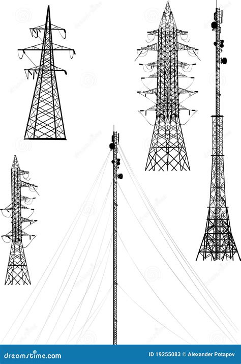 Illustration With Electric Towers Collection Stock Vector