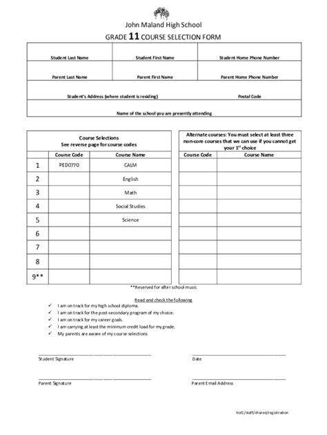 Fillable Online Ecps Blackgold Incoming Th Grade Course Selection