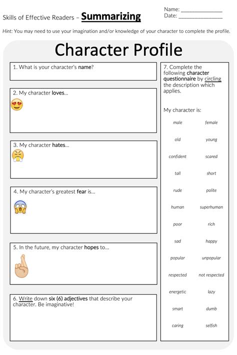 Free Character Sheet Writing Templates