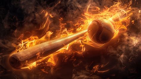 Baseball Bat And Ball In Fire Background Fire Warm Barbecue