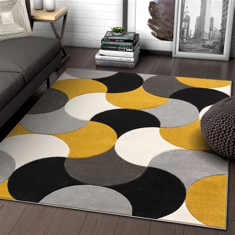 Good Vibes Helena Geometric Gold Gray Black Area Rug Yellow Living