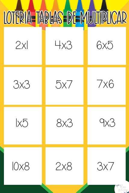 Bingo de Las Tablas de Multiplicar Cartones 02 Dê asas à sua