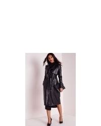 Missguided Faux Leather Trench Coat Black Missguided Lookastic