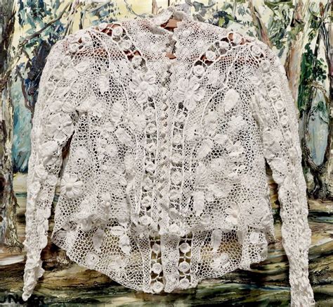 Antique Edwardian Irish Crochet Lace Blouse With High Gem