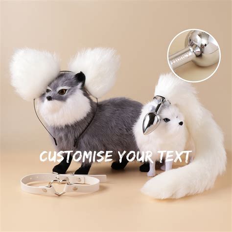 White Fox Ear And Tail Plug Set Custom Text Anal Plugs BDSM Etsy