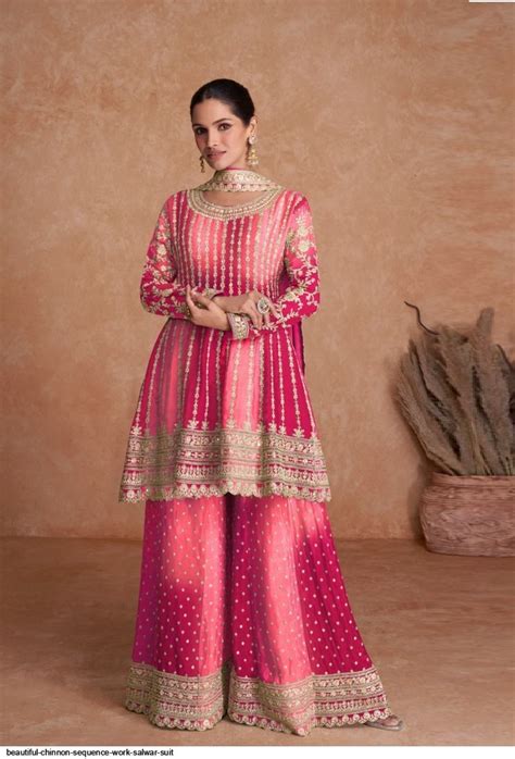 Beautiful Chinnon Sequence Work Salwar Suit