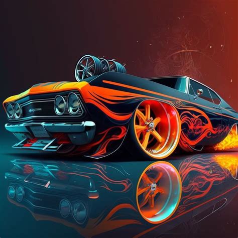 An Orange And Black Car With Flames On It