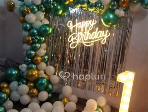 Baby 1st Birthday Balloon Decoration With Neon And Chrome Garland