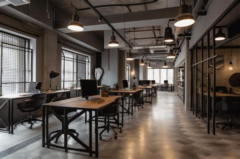 Premium Ai Image Coworking Space With Industrial Decor Exposed Piping