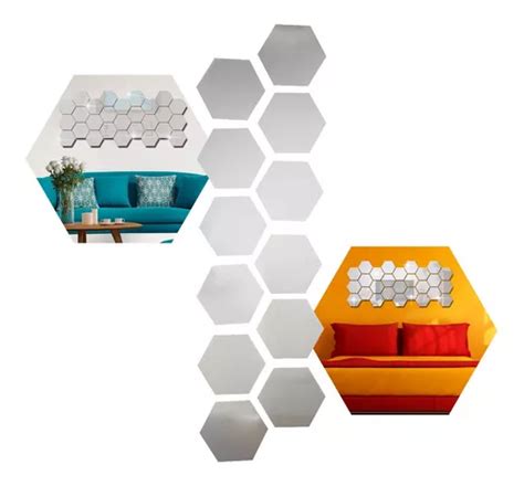 Pack X12 Vinilo Espejo Pared Adhesivo Hexagonal Decorativo Cuotas Sin