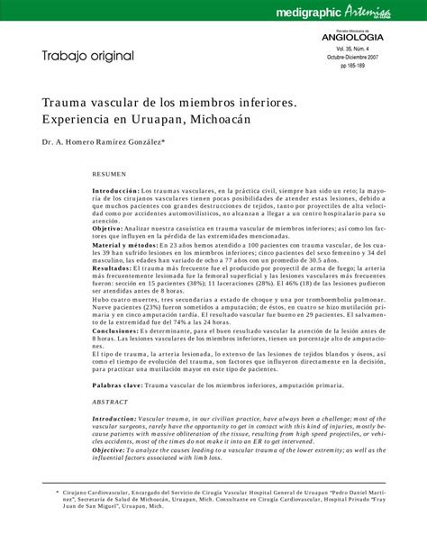 Pdf Trauma Vascular De Los Miembros Introducci N Los