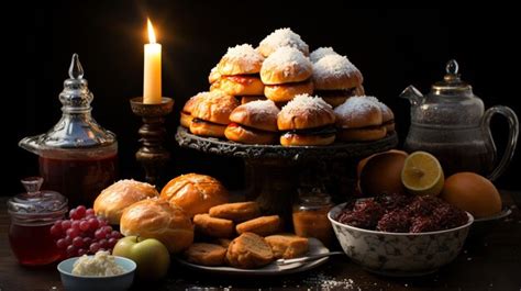 Premium AI Image | Latkes and Sufganiyot Galore Vibrant Hanukkah Food ...