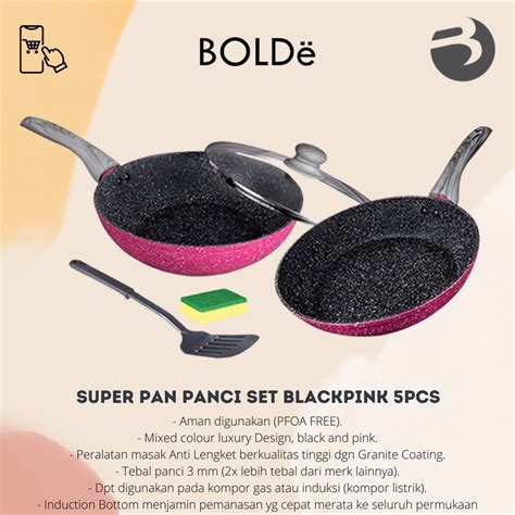 Jual BOLDE Super Pan Panci Set BLACKPINK Lapis Granite Coating 5pcs