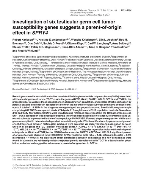 Pdf Abstract 1346 Investigation Of Six Testicular Germ Cell Tumor