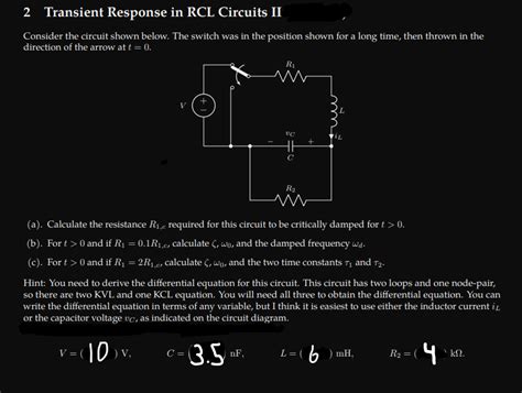 Solved 2 Transient Response In Rcl Circuits Ii Consider The