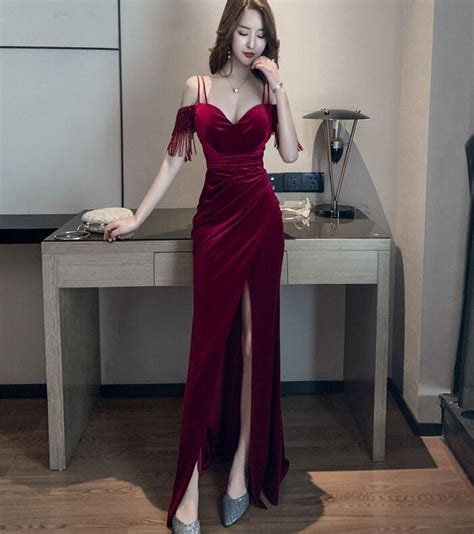 Wine Red Velvet Mermaid Long Evening Dresses On Luulla