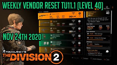 The Division 2 WEEKLY VENDOR RESET TU11 1 LEVEL 40 November 24th