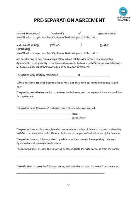 Separation Financial Agreement Template