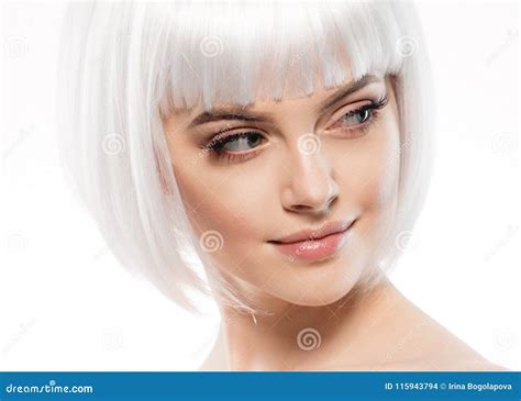 Short Blonde Hair Woman Bob Platinum Hairstyle. Stock Photo - Image of ...