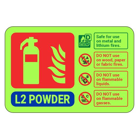 Photoluminescent L2 Powder Fire Extinguisher ID Sign Landscape